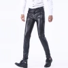 Spring and autumn Korean-style slim-fit leather pants, men's skinny pants, tight stretch trendy motorcycle leather pants, men's fleece long pants details Picture